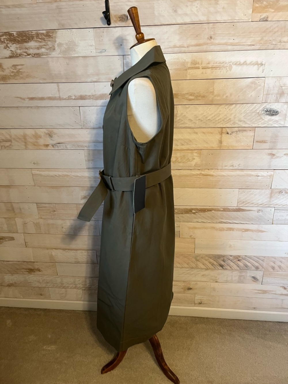 Tuckernuck Olive Green Sleeveless Button Midi Dress with Belt - Picture 6 of 12